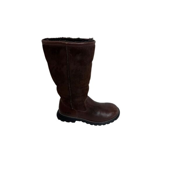 UGG Women's Brooks Tall Brown Leather Sheepskin Knee High Boots size 8 - Picture 5 of 10